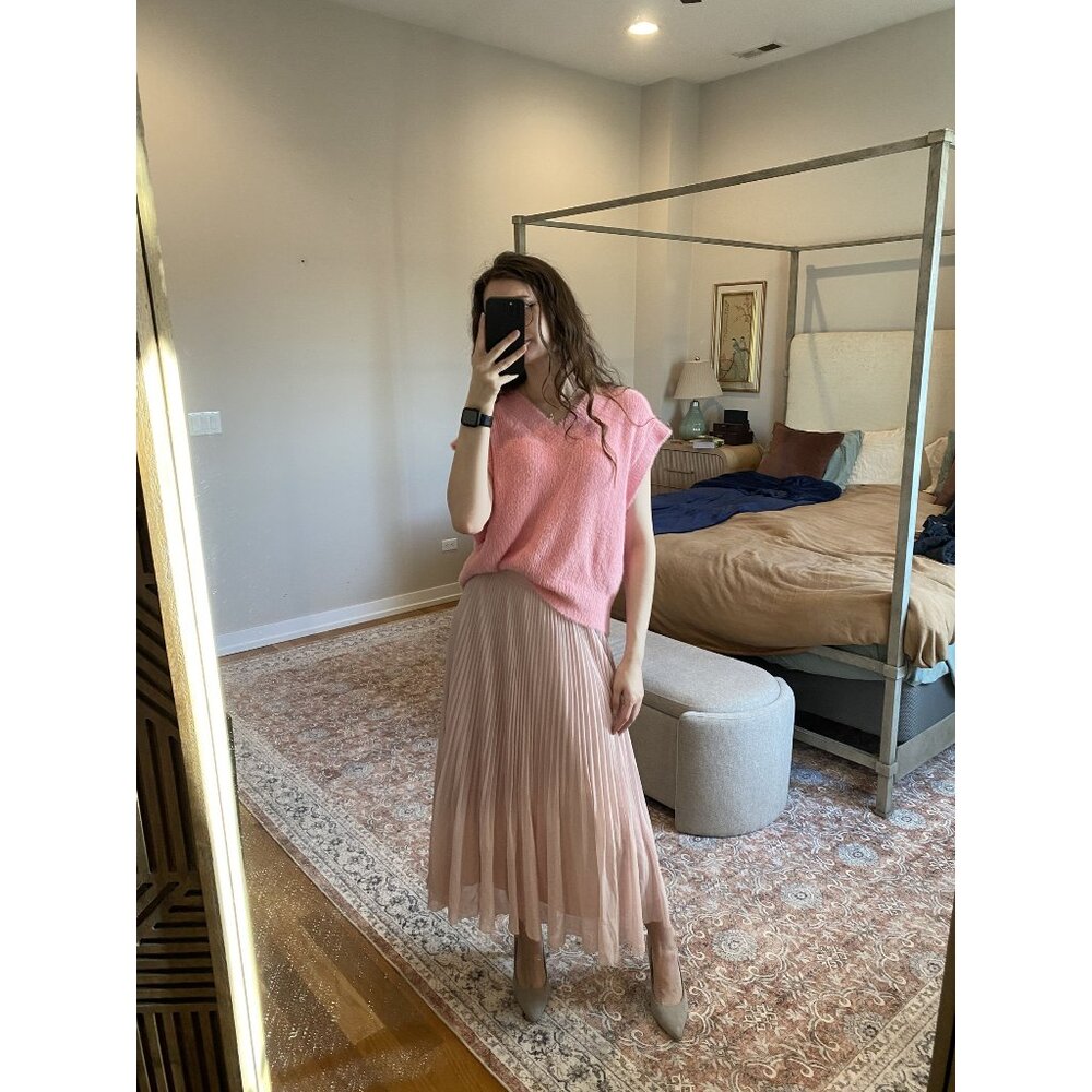 Wilfred Light Pink Pleated Midi Skirt Size Small Minimalist